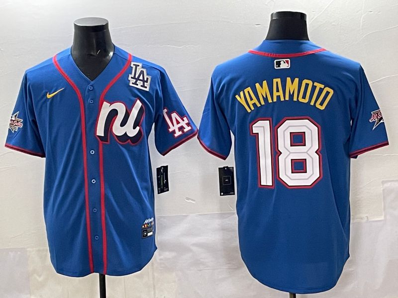 Men 2025 Los Angeles Dodgers #18 Yamamoto Blue All star Nike MLB Jersey style 02